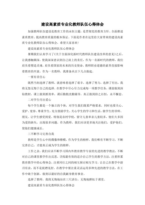 建设高素质专业化教师队伍心得体会