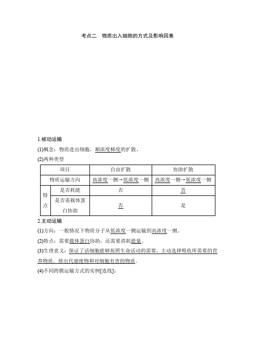 考点二 物质出入细胞的方式及影响因素