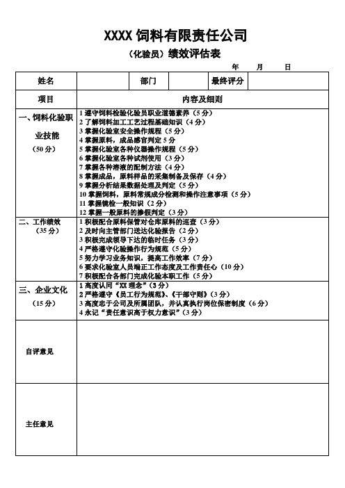 化验员考核表