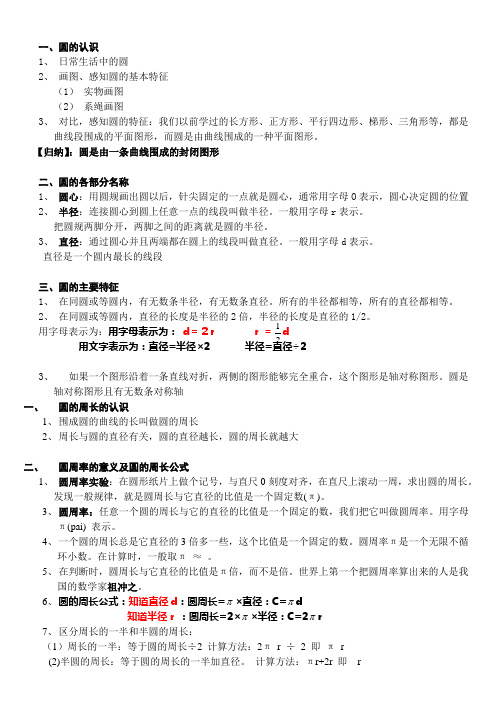 六年级数学上圆的知识点讲解和练习题