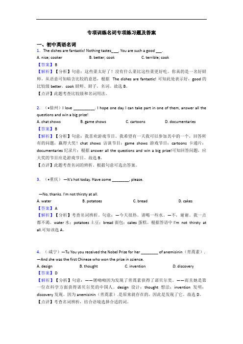 专项训练名词专项练习题及答案