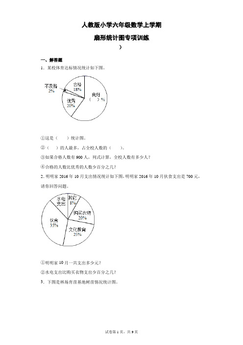 人教版小学六年级数学上学期扇形统计图专项训练