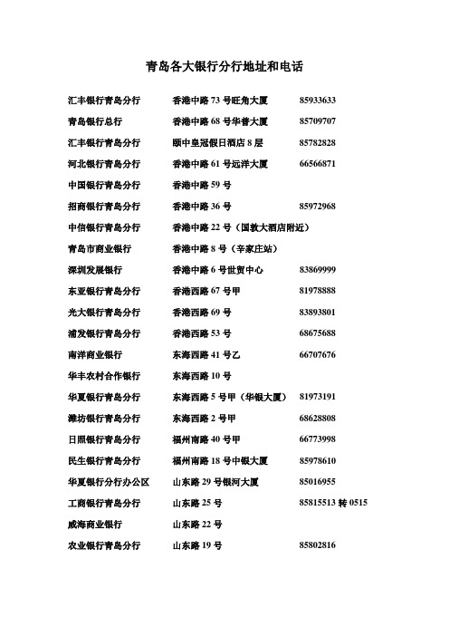 青岛各大银行分行地址和电话