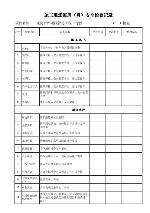 施工现场每周(月)安全检查记录