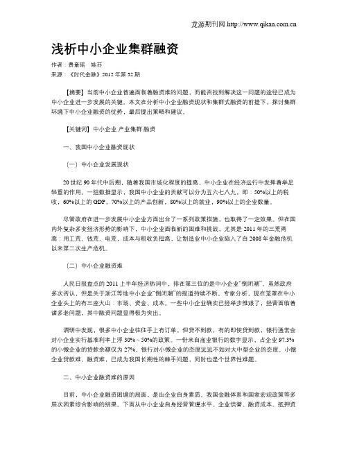 浅析中小企业集群融资