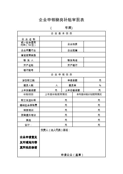 企业申领稳岗补贴审批表