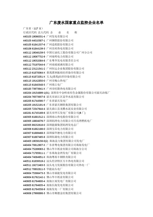 广东废水国家重点监控企业名单