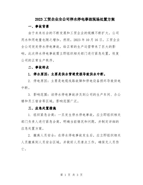 2023工贸企业全公司停水停电事故现场处置方案