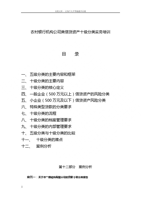 农村银行机构公司类信贷资产十级分类实务培训案例部分