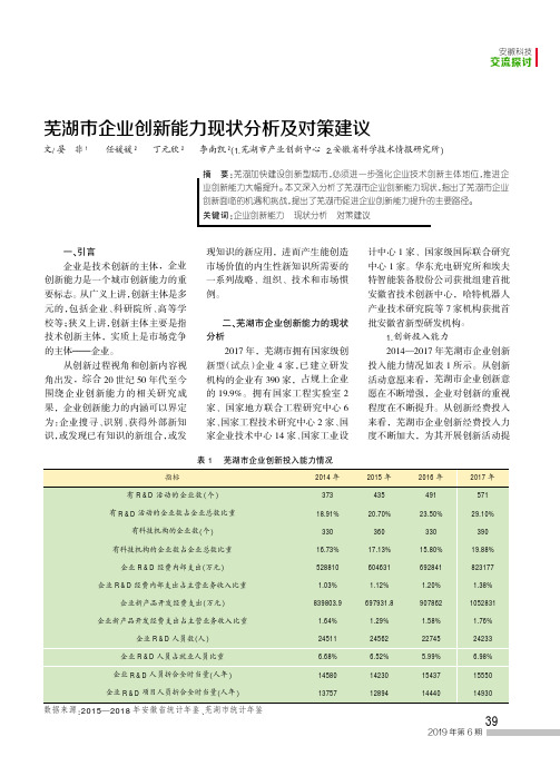 芜湖市企业创新能力现状分析及对策建议