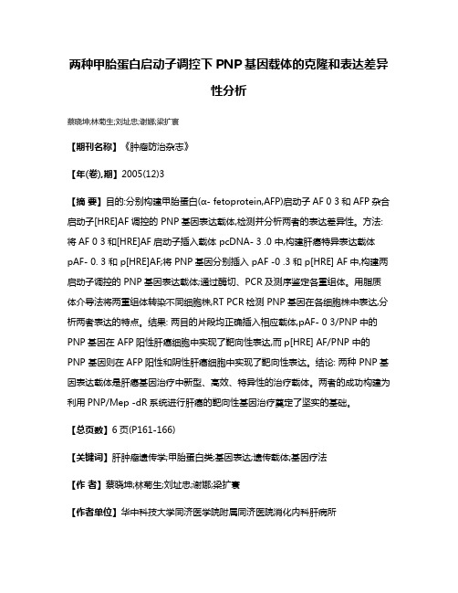 两种甲胎蛋白启动子调控下PNP基因载体的克隆和表达差异性分析