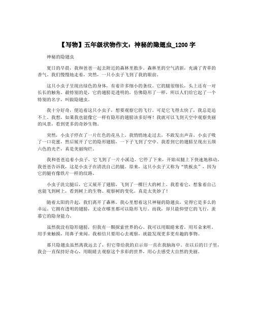 【写物】五年级状物作文:神秘的隐翅虫_1200字