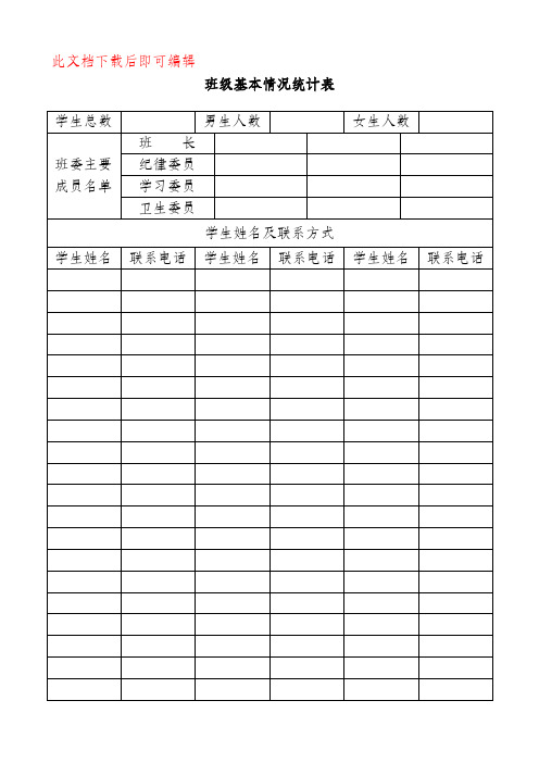 班级基本情况统计表(完整资料).doc