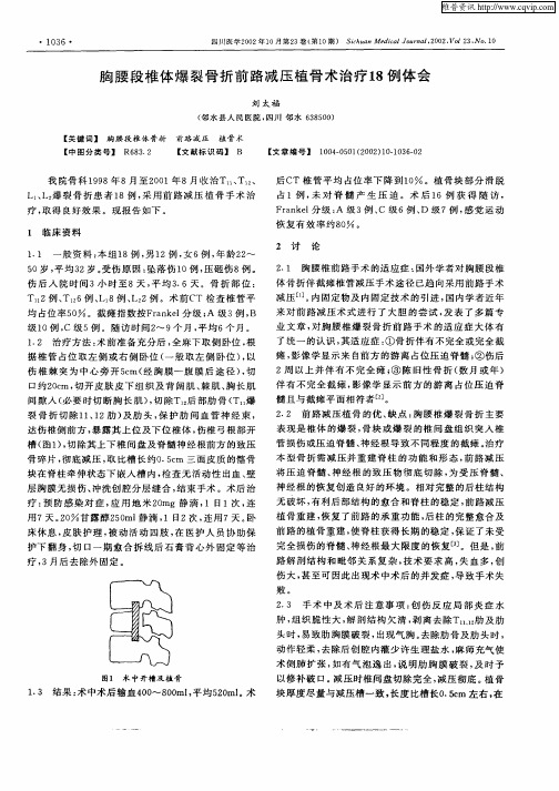 胸腰段椎体爆裂骨折前路减压植骨术治疗18例体会