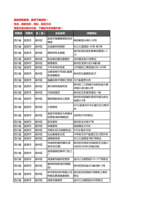 新版四川省宜宾市叙州区建材企业公司商家户名录单联系方式地址大全484家