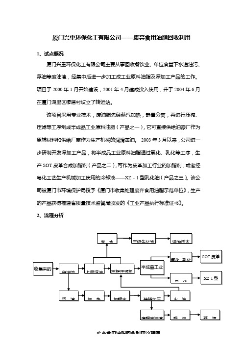 厦门兴重环保化工有限公司废弃食用油脂回收利用.