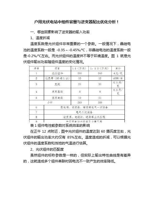 户用光伏电站中组件容量与逆变器配比优化分析！