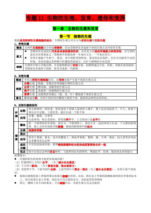 中考生物必背考点——专题11 生物的生殖、发育、遗传、变异