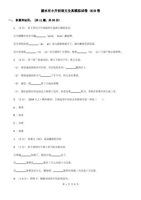 丽水市小升初语文全真模拟试卷 (8)B卷