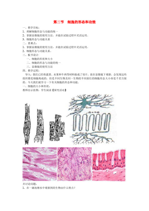 高中生物《细胞的基本结构》教案1 中图版必修1