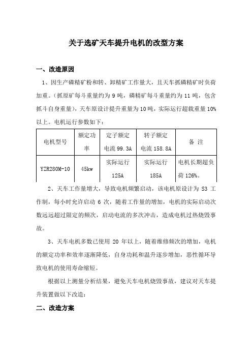 关于选矿天车提升电机改型的方案