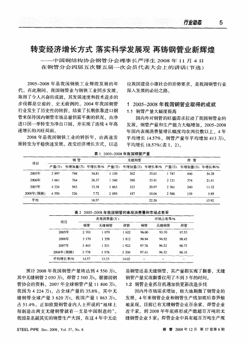 转变经济增长方式落实科学发展观再铸钢管业新辉煌——中国钢结构协会钢管分会理事长严泽生2008年11月4