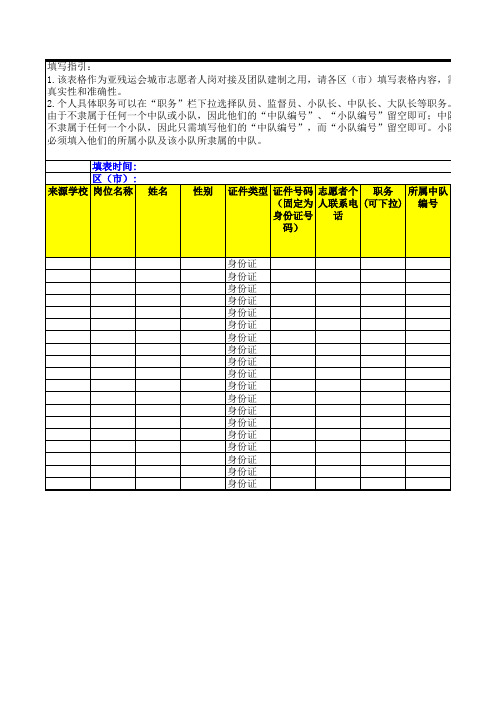 亚运志愿时工作人员信息采集系统对接表i