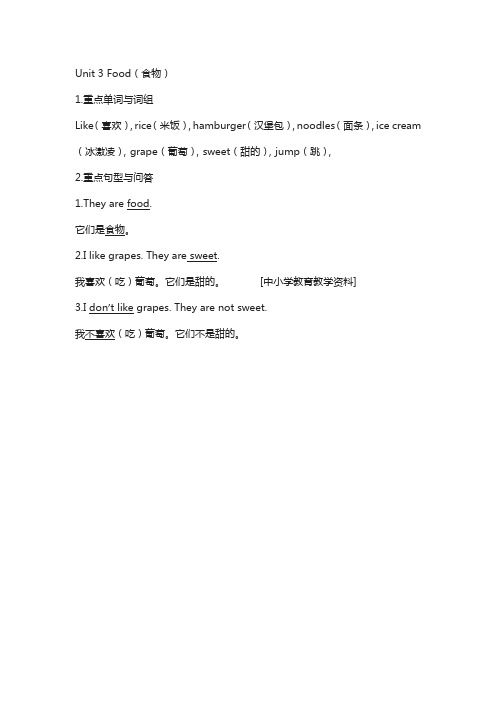 【闽教版】2020学年小学英语三年级下册:单元知识梳理unit 3