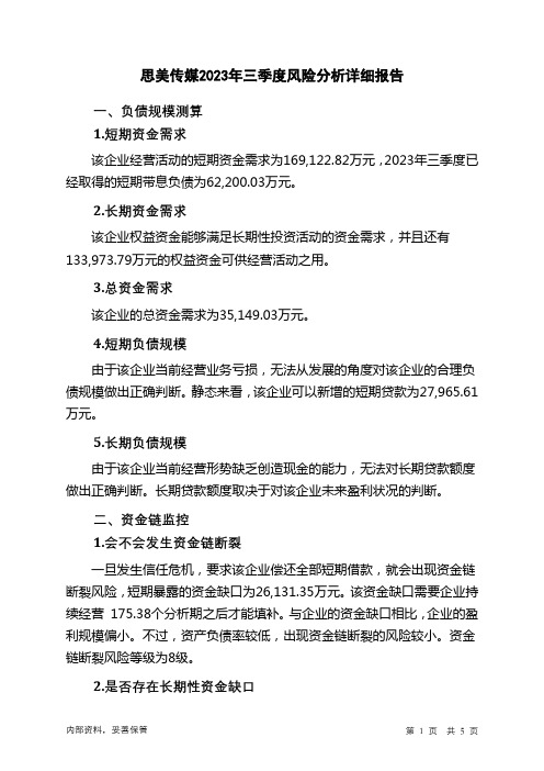 002712思美传媒2023年三季度财务风险分析详细报告