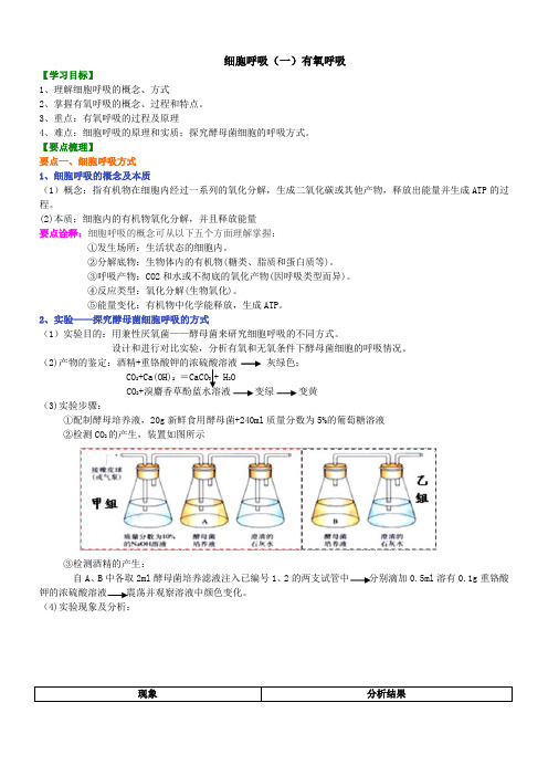 细胞呼吸(一)有氧呼吸  知识讲解及典型例题