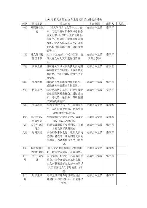 主题党日活动计划安排表