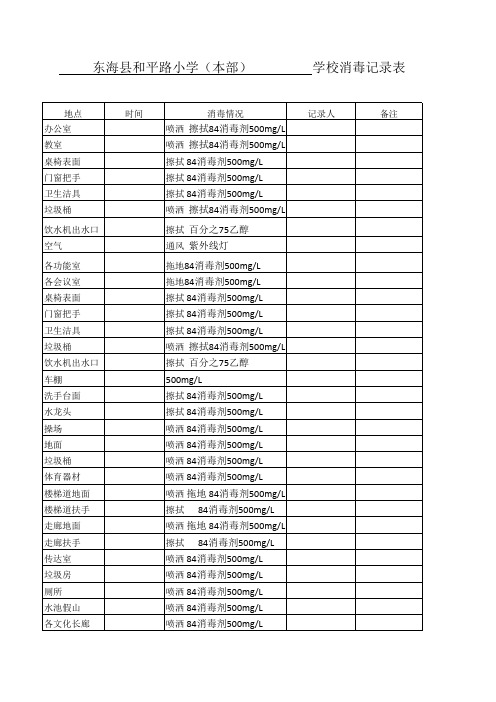 和平路小学(本部)消毒记录表