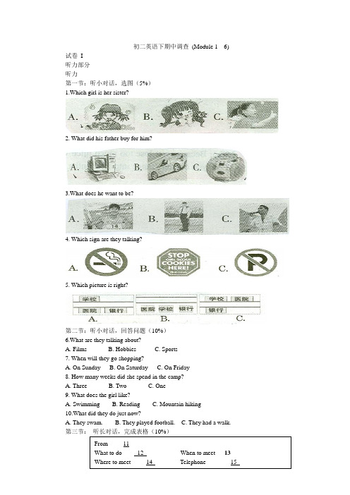 初二英语下期中调查 (Module 1 -6)