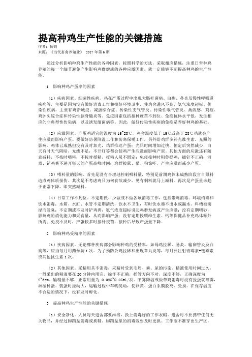 提高种鸡生产性能的关键措施