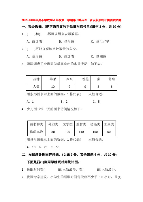 2019-2020年度小学数学四年级第一学期第七单元2. 认识条形统计图测试试卷