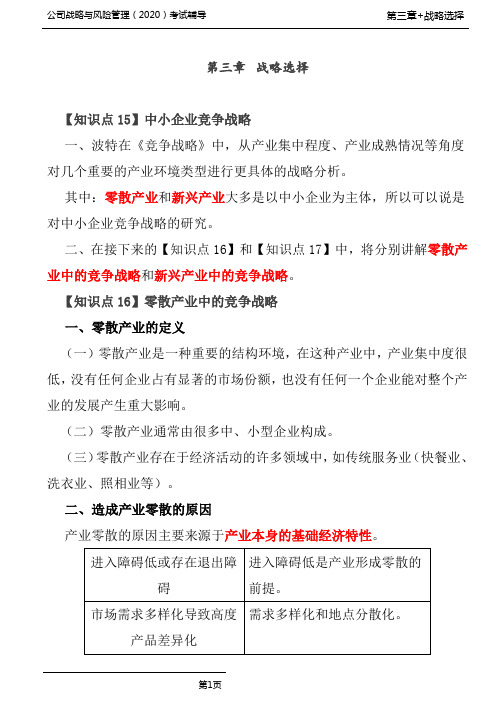 公司战略与风险管理(2020)第59讲_中小企业竞争战略,零散产业中的竞争战略