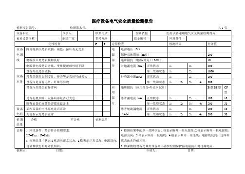 医疗设备电气安全质量检测报告