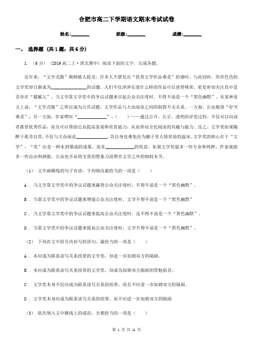 合肥市高二下学期语文期末考试试卷