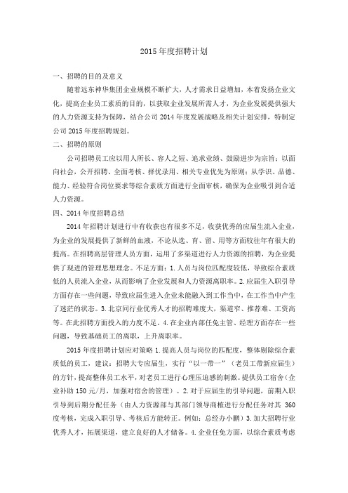2015年度招聘计划