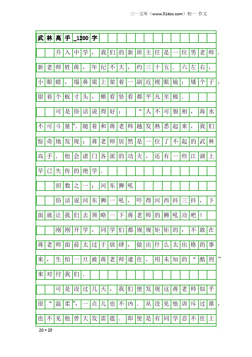 初一作文：武林高手_1200字