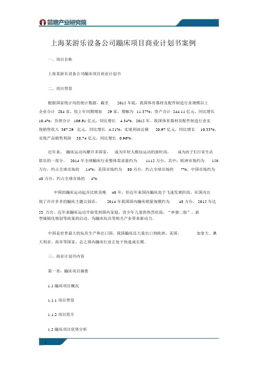 上海某游乐设备公司蹦床项目商业计划书案例