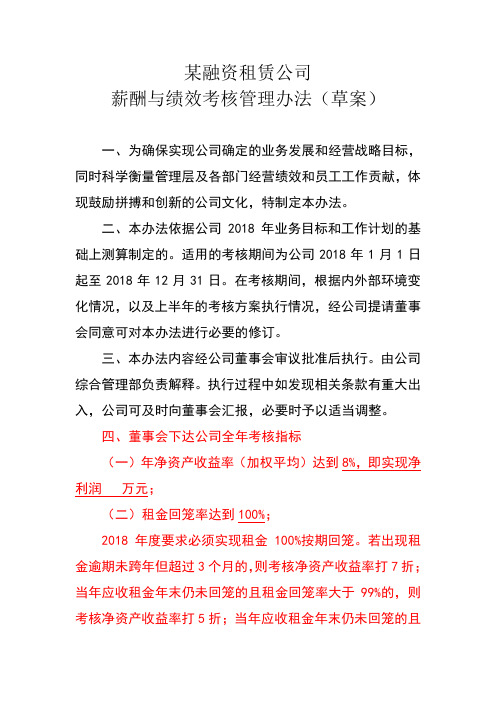 某融资租赁公司薪酬考核办法