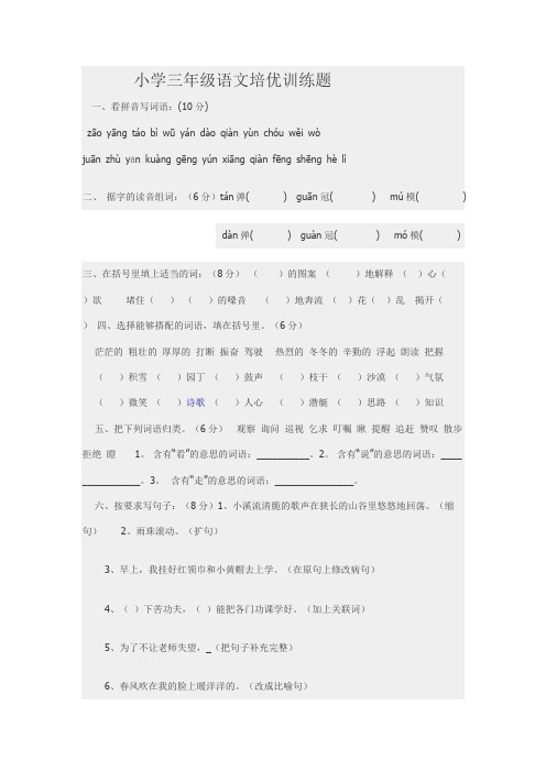 小学三年级语文培优训练题_共3页