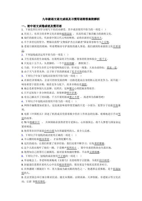 九年级语文语文成语及习惯用语附答案附解析