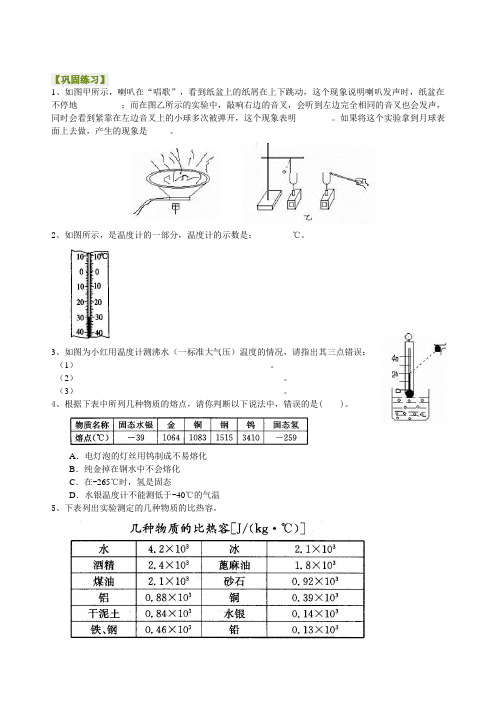 中考物理冲刺总复习：声光热实验(基础)巩固练习