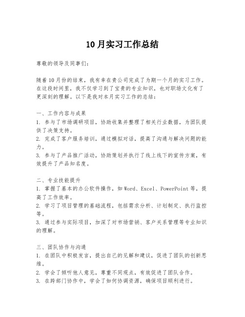 10月实习工作总结