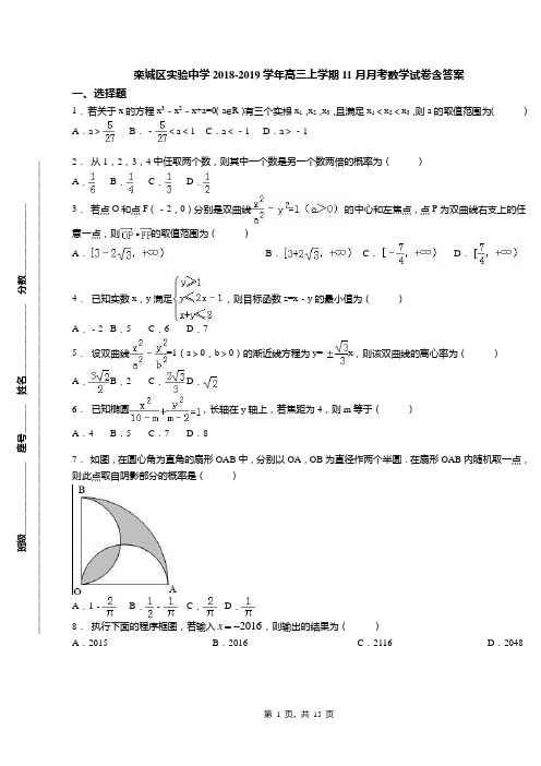 栾城区实验中学2018-2019学年高三上学期11月月考数学试卷含答案