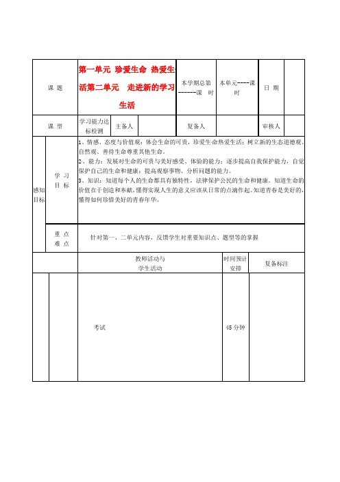 七年级政治上册《第二单元》走进新的学习生活复习学案 人教新课标版