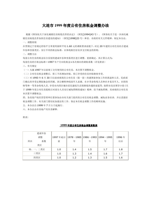 大连1999公有住房租金调整办法