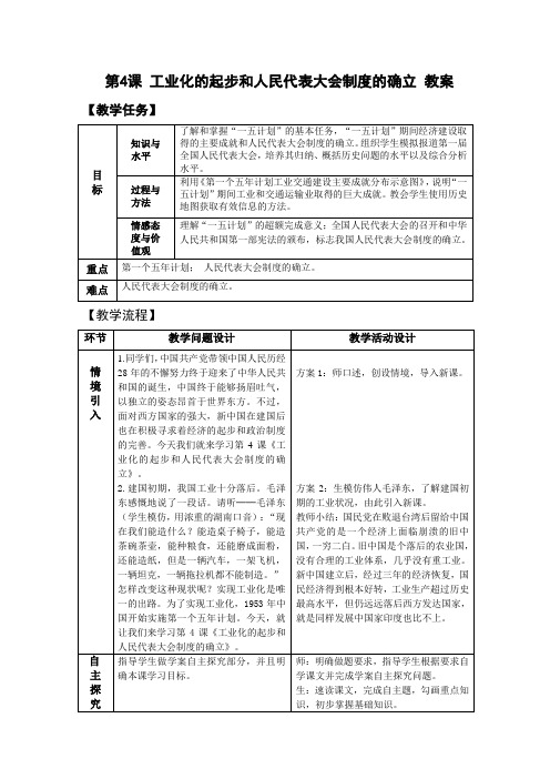 人教新课标初中历史八年级下册《第4课 工业化的起步和人民代表大会制度的确立》优质课教学设计_0